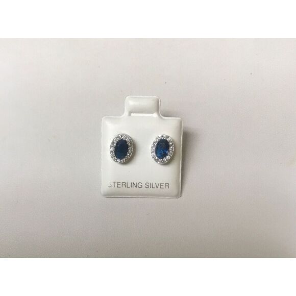 Gorgeous New 3 Ct. Lab Created Blue & White Sapphire Oval Halo Earrings~925 SS - Picture 2 of 2